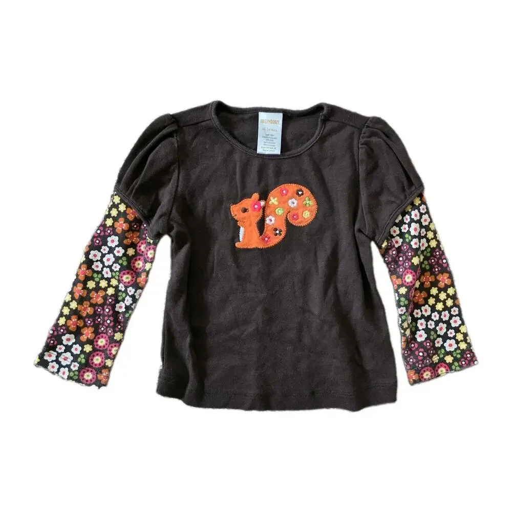 Gymboree Falling For Autumn Tshirt 18-24 Months Long Sleeve Top Squirrel Floral